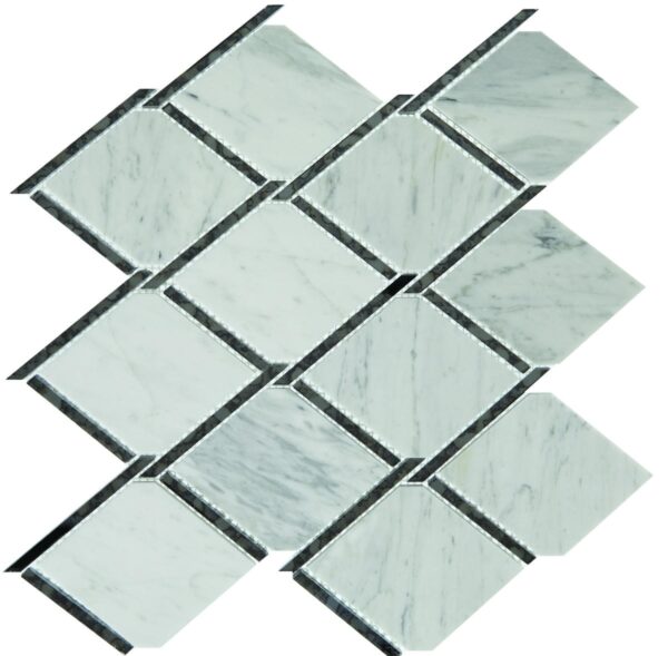 12.17" x 12.44" Lavaliere Carrara White/Black Ant Mirror Mosaic Natural Stone Tile Square Chain Link Polished - Image 4
