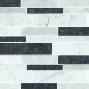 13.35" x 10.4" Lavaliere Carrara White/Black Ant Mirror Mosaic Natural Stone Tile Rectangle Random Linear Polished