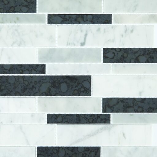 13.35" x 10.4" Lavaliere Carrara White/Black Ant Mirror Mosaic Natural Stone Tile Rectangle Random Linear Polished