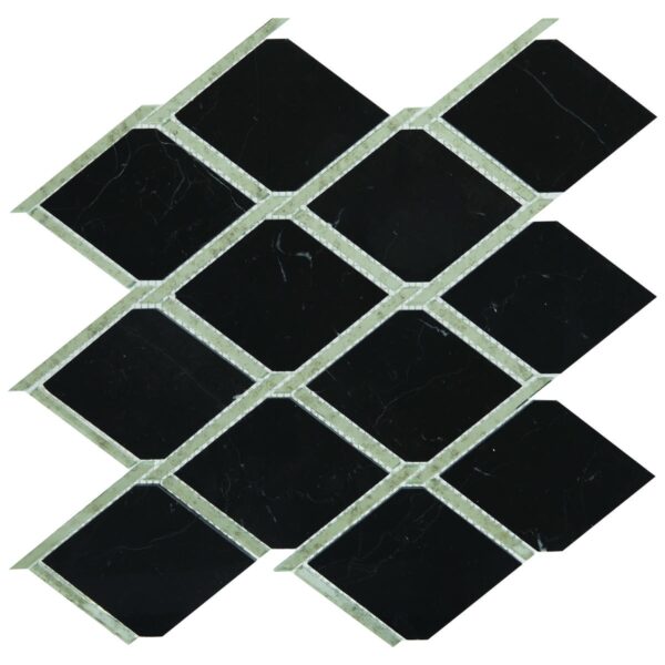 12.17" x 12.44" Lavaliere Nero Marquina /Antique Mirror Mosaic Natural Stone Tile Square Chain Link Polished - Image 4