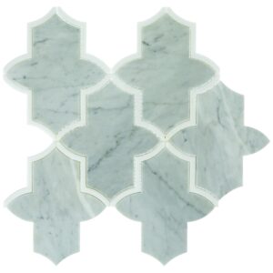 12.04" x 13.07" Lavaliere Carrara White/Thassos White Mosaic Natural Stone Tile Rectangle Byzantine Polished