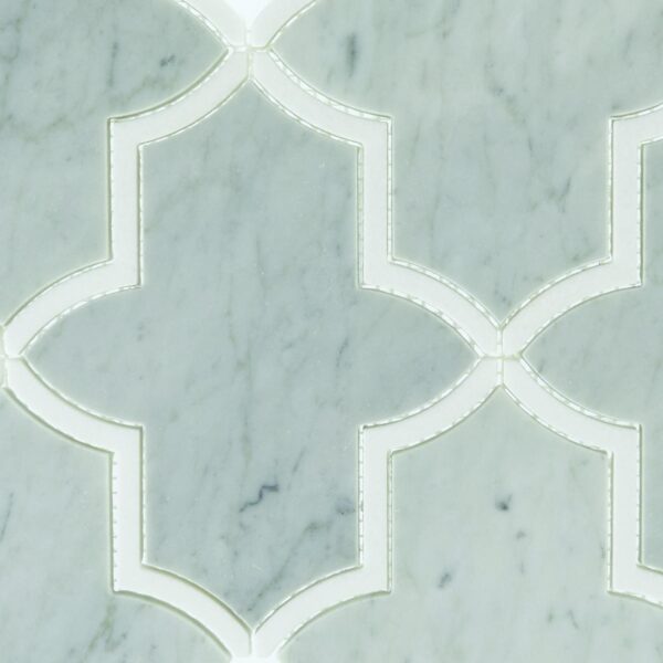 12.04" x 13.07" Lavaliere Carrara White/Thassos White Mosaic Natural Stone Tile Rectangle Byzantine Polished - Image 6