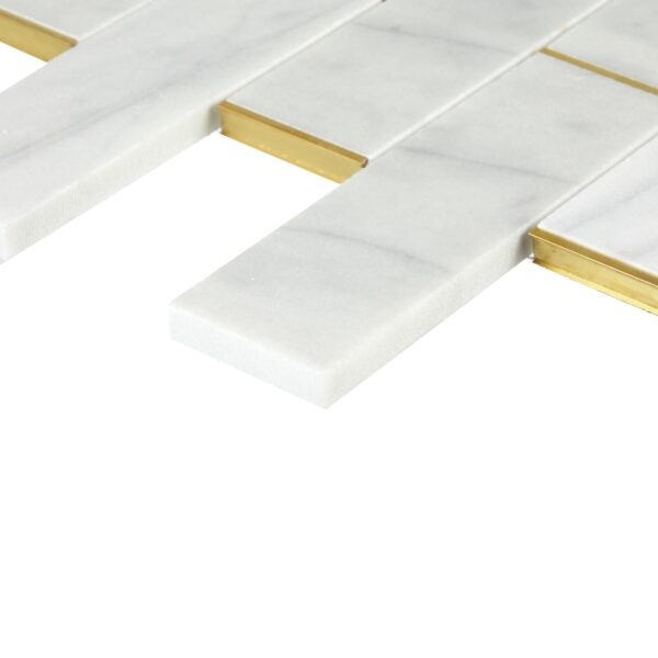 14.88" x 11.93" Lavaliere Alluring White/Brass Mosaic Natural Stone Tile Rectangle Melded Honed - Image 3