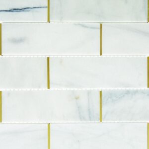 14.88" x 11.93" Lavaliere Alluring White/Brass Mosaic Natural Stone Tile Rectangle Melded Honed