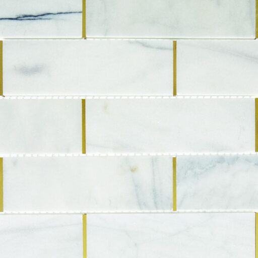 14.88" x 11.93" Lavaliere Alluring White/Brass Mosaic Natural Stone Tile Rectangle Melded Honed