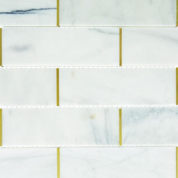 14.88" x 11.93" Lavaliere Alluring White/Brass Mosaic Natural Stone Tile Rectangle Melded Honed