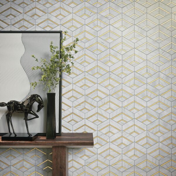 12.52" x 14.57" Lavaliere Alluring White/Brass Mosaic Natural Stone Tile Rectangle Intermix Honed - Image 5