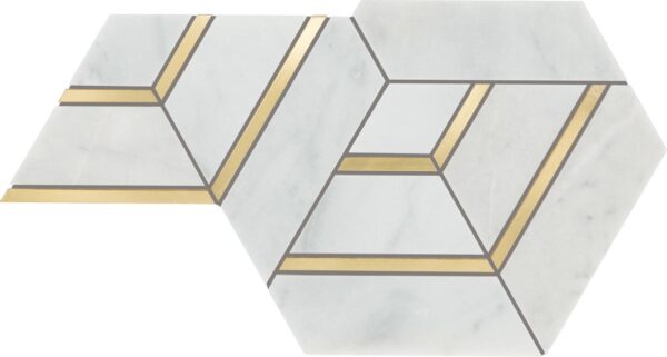 12.52" x 14.57" Lavaliere Alluring White/Brass Mosaic Natural Stone Tile Rectangle Intermix Honed - Image 6