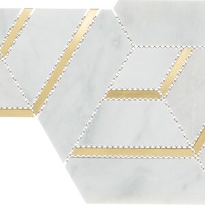 12.52" x 14.57" Lavaliere Alluring White/Brass Mosaic Natural Stone Tile Rectangle Intermix Honed