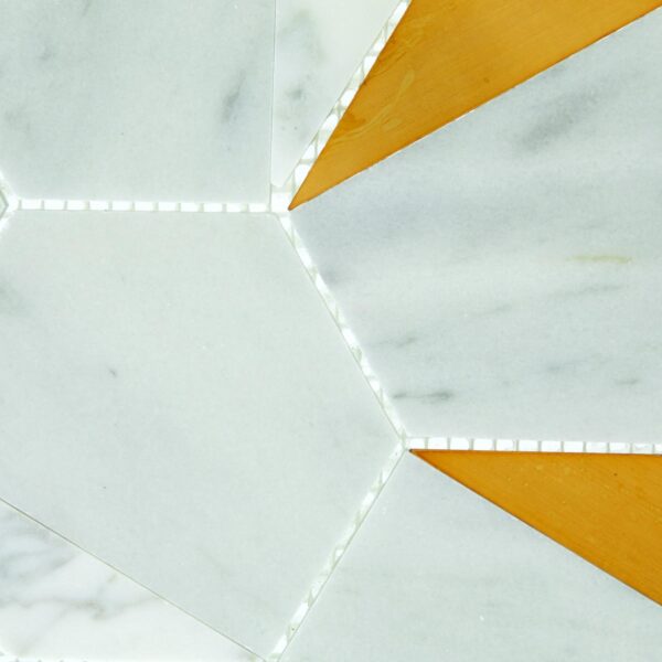 14.17" x 15.16" Lavaliere Alluring White/Brass Mosaic Natural Stone Tile Rectangle Illusionary Honed - Image 4