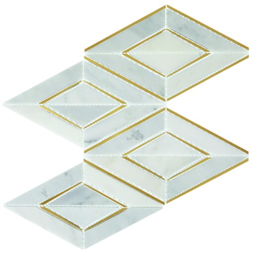 10.16" x 12.24" Lavaliere First Snow Elegance/Brass Mosaic Natural Stone Tile Rectangle Diamond Polished
