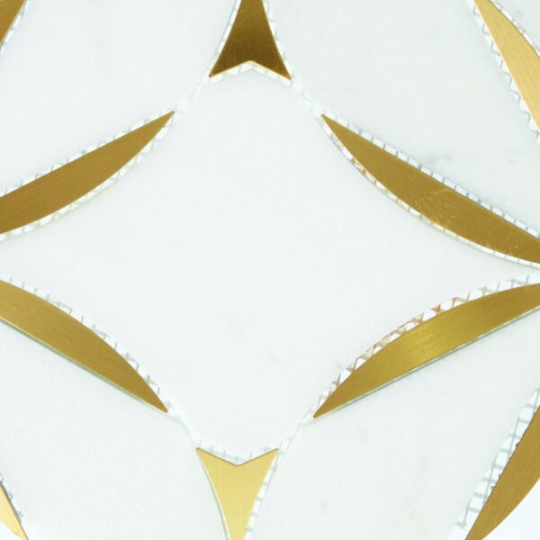 8.82" x 8.82" Lavaliere Thassos White/ Brass Mosaic Natural Stone Tile Rectangle Blossom Polished - Image 3
