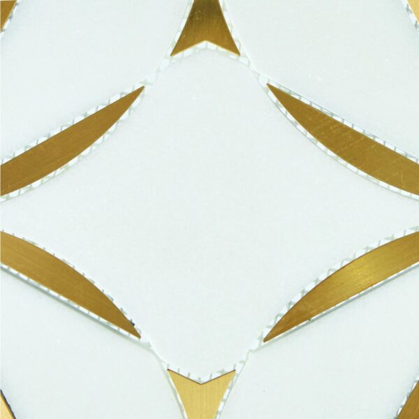8.82" x 8.82" Lavaliere Thassos White/ Brass Mosaic Natural Stone Tile Rectangle Blossom Polished - Image 6
