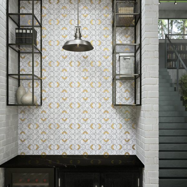 12.13" x 12.13" Lavaliere Calacatta Gold/ Brass Mosaic Natural Stone Tile Square Shapestry Polished - Image 4