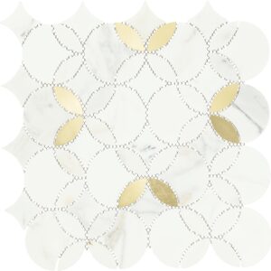 12.13" x 12.13" Lavaliere Calacatta Gold/ Brass Mosaic Natural Stone Tile Square Shapestry Polished