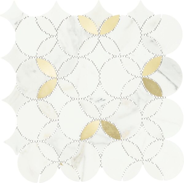 12.13" x 12.13" Lavaliere Calacatta Gold/ Brass Mosaic Natural Stone Tile Square Shapestry Polished