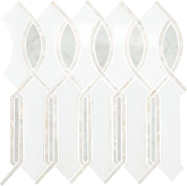 11.57" x 11.77" Lavaliere Carrara/Thassos/Mother Pearl Mosaic Natural Stone Tile Square Imaginare Polished