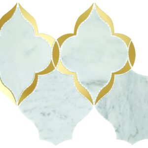 9.06" x 13.54" Lavaliere Carrara White/ Brass Mosaic Natural Stone Tile Rectangle Kapali Polished