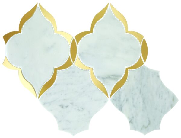 9.06" x 13.54" Lavaliere Carrara White/ Brass Mosaic Natural Stone Tile Rectangle Kapali Polished - Image 6