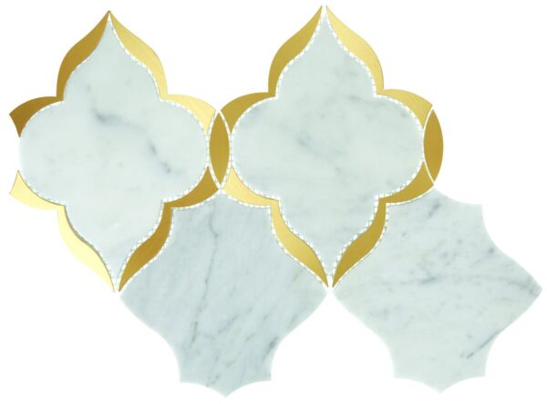 9.06" x 13.54" Lavaliere Carrara White/ Brass Mosaic Natural Stone Tile Rectangle Kapali Polished - Image 7