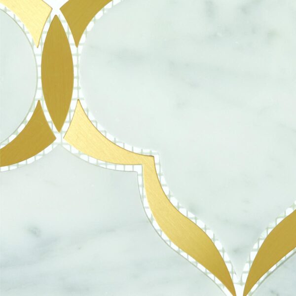 9.06" x 13.54" Lavaliere Carrara White/ Brass Mosaic Natural Stone Tile Rectangle Kapali Polished - Image 8