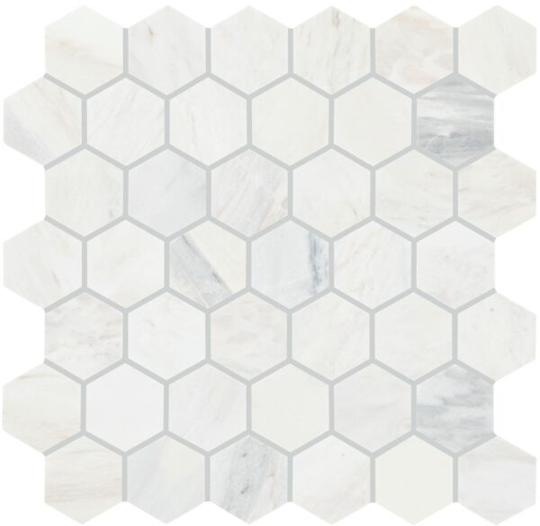 11.88" x 2" Fonte Pier White Mosaic Natural Stone Tile Rectangle Hexagon Honed - Image 5