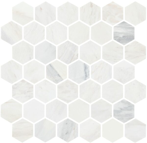 11.88" x 2" Fonte Pier White Mosaic Natural Stone Tile Rectangle Hexagon Honed - Image 6