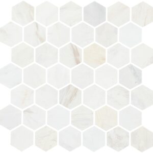 11.88" x 2" Fonte Pier White Mosaic Natural Stone Tile Rectangle Hexagon Honed