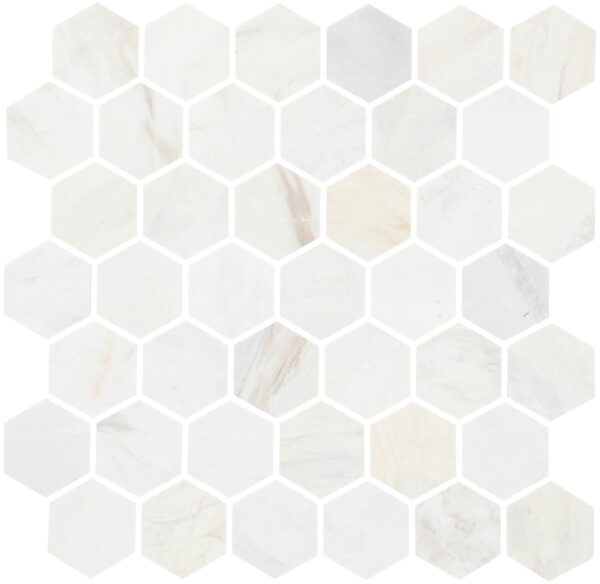 11.88" x 2" Fonte Pier White Mosaic Natural Stone Tile Rectangle Hexagon Honed