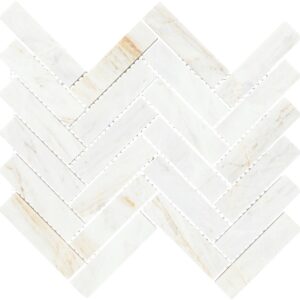 7.32" x 11.34" Fonte Pier White Mosaic Natural Stone Tile Rectangle Herringbone Honed