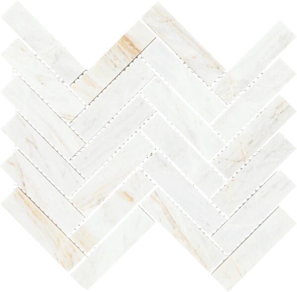 7.32" x 11.34" Fonte Pier White Mosaic Natural Stone Tile Rectangle Herringbone Honed