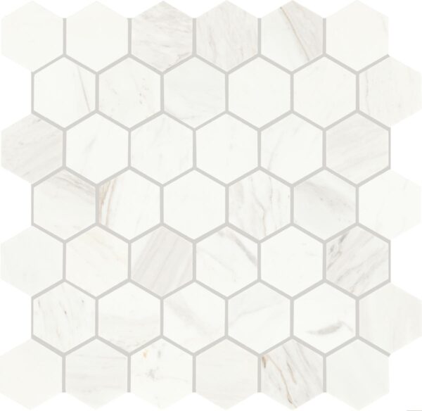 11.69" x 12" Raine Stratus White Mosaic Natural Stone Tile Rectangle Hexagon Honed - Image 3
