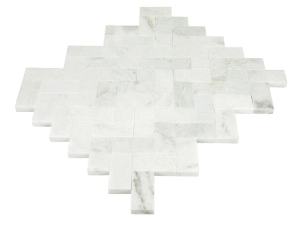 11" x 11" Minute Mosaix Daphne White Mosaic Natural Stone Tile Rectangle Herringbone Mix - Image 3