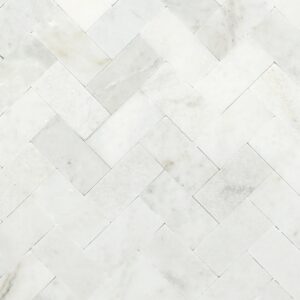 11" x 11" Minute Mosaix Daphne White Mosaic Natural Stone Tile Rectangle Herringbone Mix