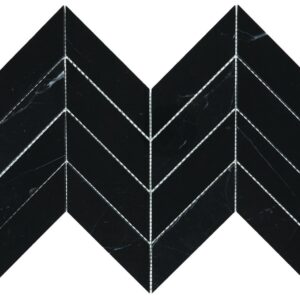 14.37" x 14.62" Pietra Divina Nero Marquina Mosaic Natural Stone Tile Square Chevron Polished