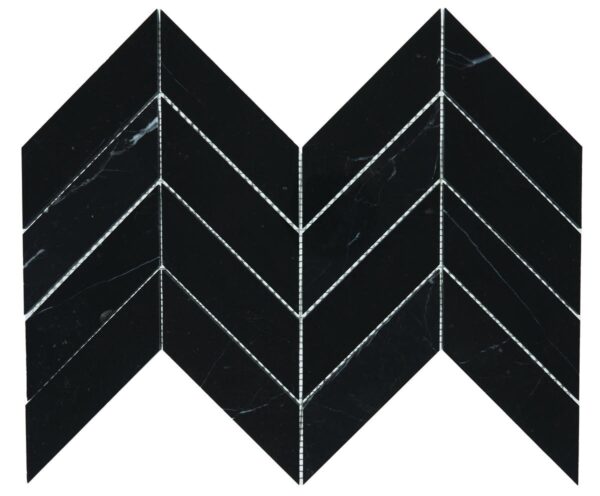 14.37" x 14.62" Pietra Divina Nero Marquina Mosaic Natural Stone Tile Square Chevron Polished