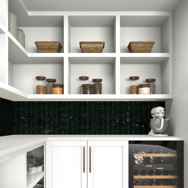 14.37" x 14.62" Pietra Divina Nero Marquina Mosaic Natural Stone Tile Square Chevron Polished - Image 5