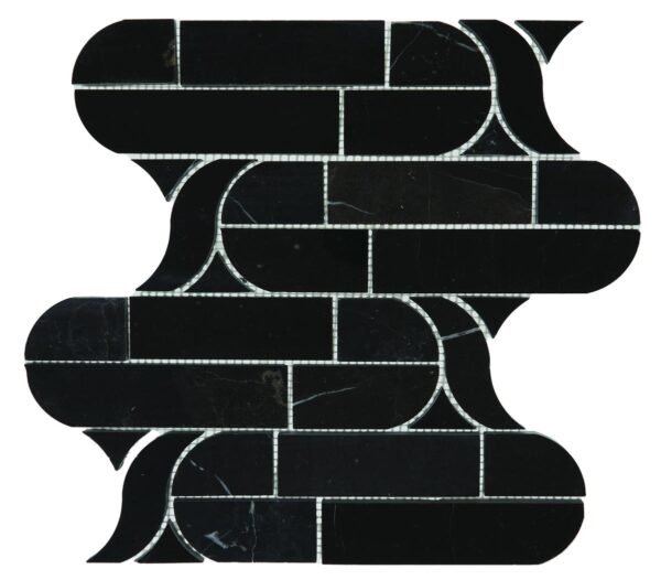 10.88" x 12.12" Pietra Divina Nero Marquina Mosaic Natural Stone Tile Rectangle Cupola Mixed - Image 4