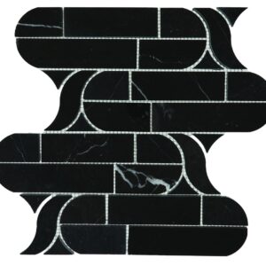 10.88" x 12.12" Pietra Divina Nero Marquina Mosaic Natural Stone Tile Rectangle Cupola Mixed