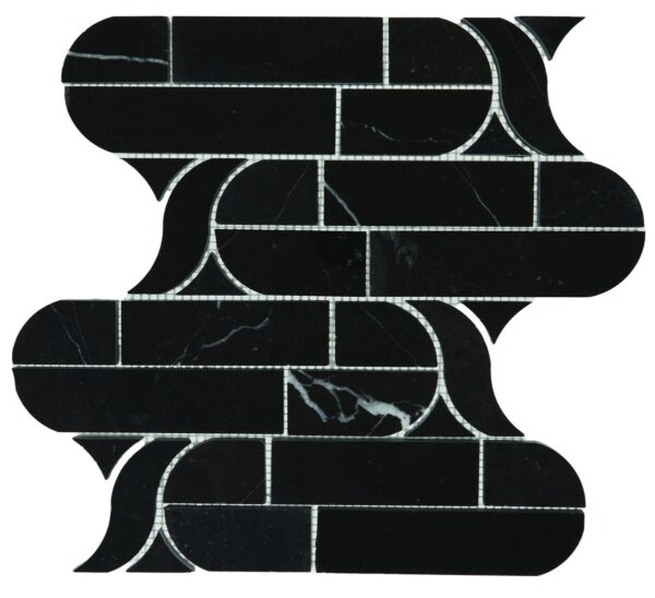 10.88" x 12.12" Pietra Divina Nero Marquina Mosaic Natural Stone Tile Rectangle Cupola Mixed