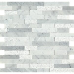 12" x 12" Minute Mosaix Carrara White Mosaic Natural Stone Tile Square Random Linear Mix