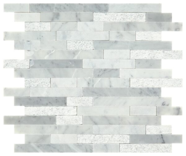 12" x 12" Minute Mosaix Carrara White Mosaic Natural Stone Tile Square Random Linear Mix