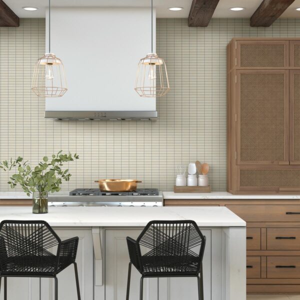 1" x 3" Fabric Art Modern Textile Beige Mosaic Tile Rectangle Straight Joint Matte - Image 4