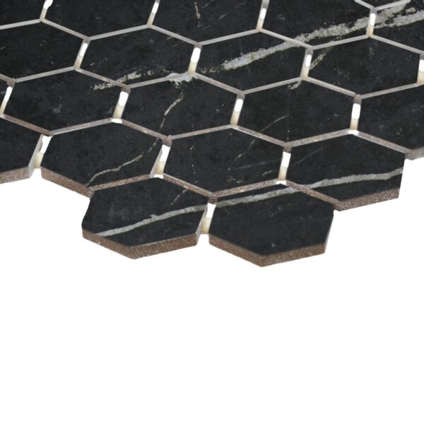 1.5" x 1.5" Perpetuo Infinite Black Mosaic Tile Rectangle Hexagon Matte - Image 2