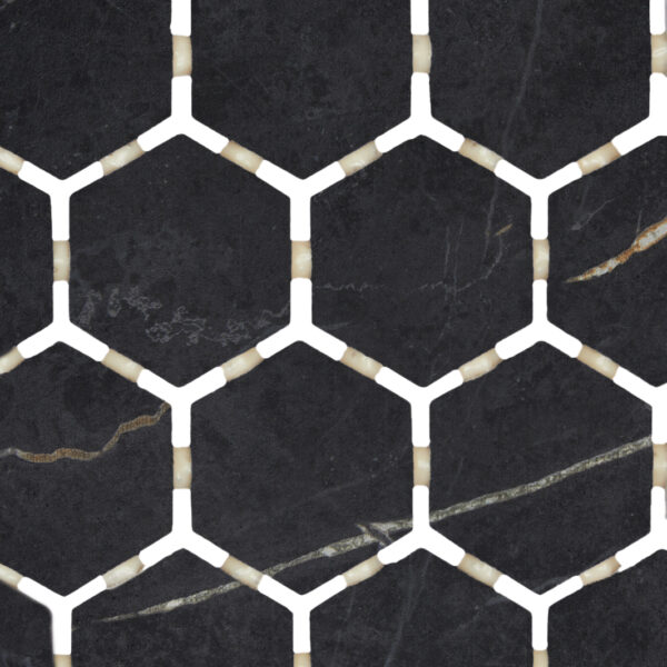 1.5" x 1.5" Perpetuo Infinite Black Mosaic Tile Rectangle Hexagon Matte - Image 3