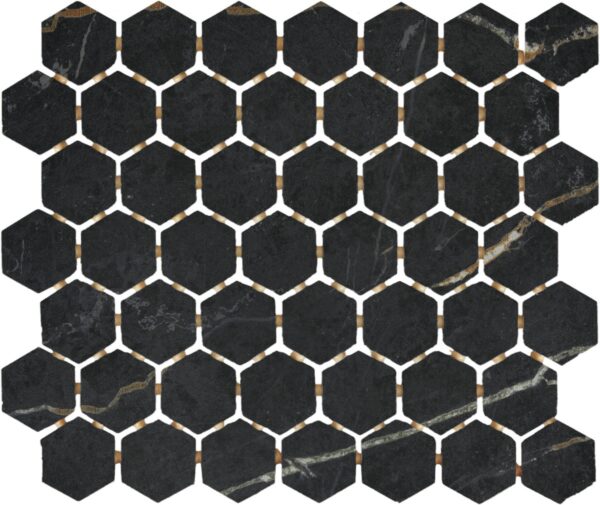 1.5" x 1.5" Perpetuo Infinite Black Mosaic Tile Rectangle Hexagon Matte - Image 4