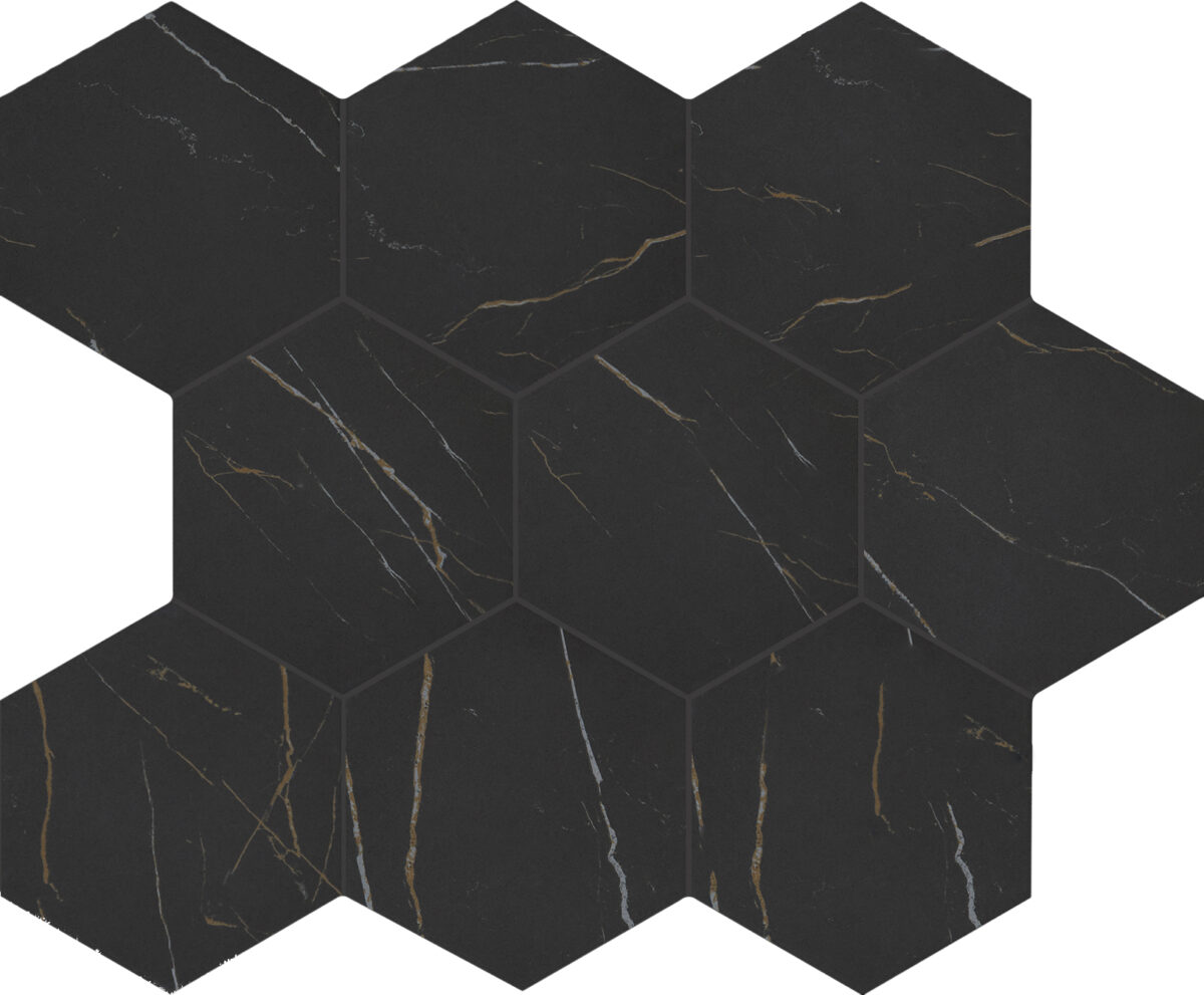 8" x 9" Perpetuo Infinite Black Floor Tile Hexagon Matte - Image 4