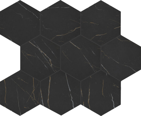 8" x 9" Perpetuo Infinite Black Floor Tile Hexagon Matte - Image 4