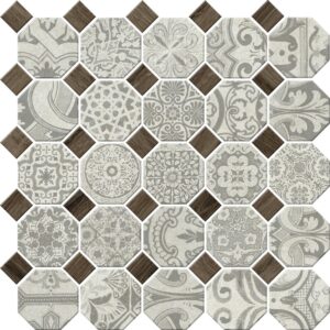 2" x 2" Rhetoric Aristotle White Mix Mosaic Tile Rectangle Octagon / Dot Matte