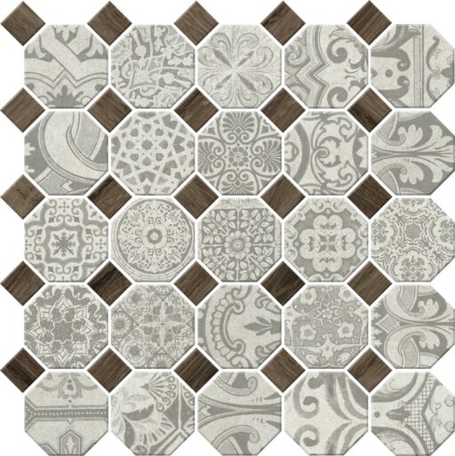 2" x 2" Rhetoric Aristotle White Mix Mosaic Tile Rectangle Octagon / Dot Matte